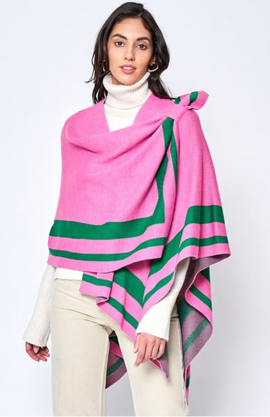 Image of Striped Shoulder Strap Ruana Poncho