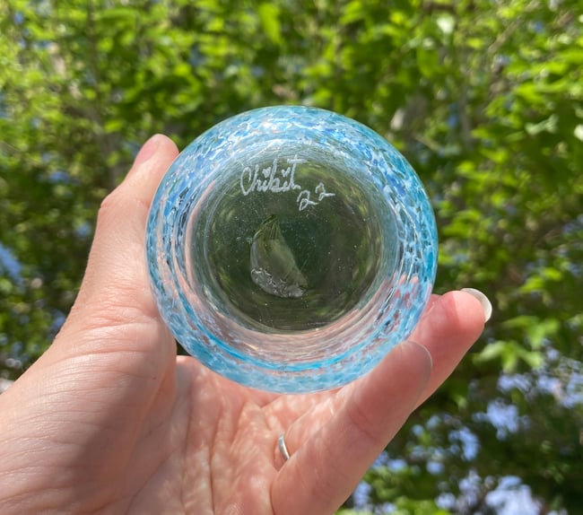 Light blue blown glass cup 8oz