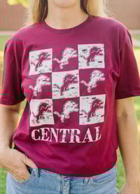 Image 2 of Adult Maroon Leaping Lion checkered T-shirt 