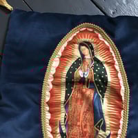 Image 4 of Blue Velvet Virgin De Guadalupe Tassel Cushion 