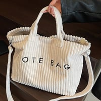 Image 8 of Women's Fashion Solid Color Corduroy Large Capacity Tote Bag, Letter Pattern with Contrast Design Ad