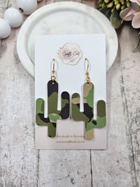 Image 1 of Army Print Cactus Earrings (large)