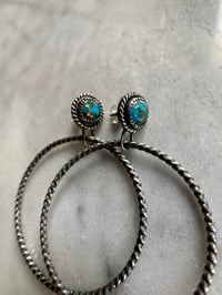 Image 2 of Copper Turquoise Hanging Hoops