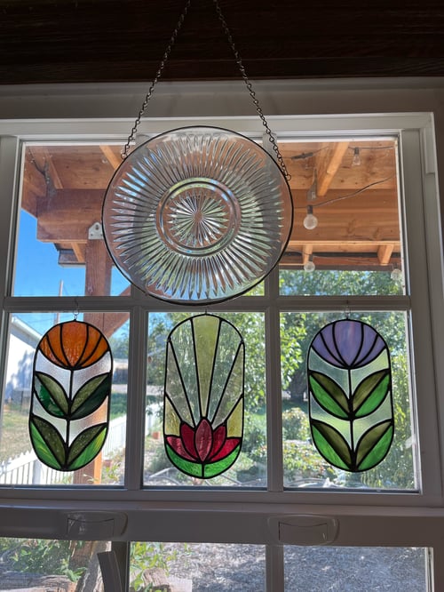 Image of Round  Sunburst vintage glass