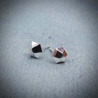 Image 2 of Handmade sterling silver six sided gem faceted stud earrings. Minimal faceted studs 925