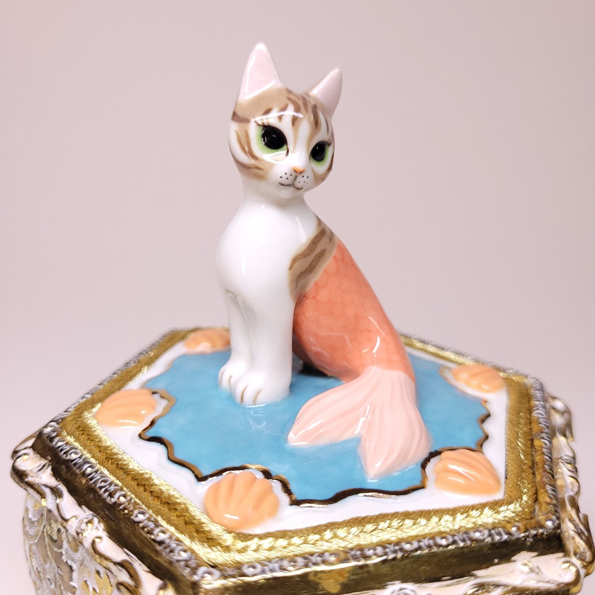 Image of Porcelain Brown Tabby Purrmaid Large Trinket Box