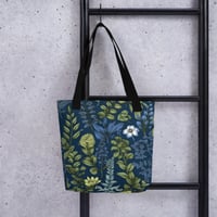 Image 1 of Art Nouveau Inspired Blue Boho Floral Sketch Tote Bag