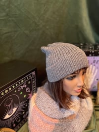 Image 3 of "Effortlessly Cool" Hand-Knit Slouchy Gray Beanie 