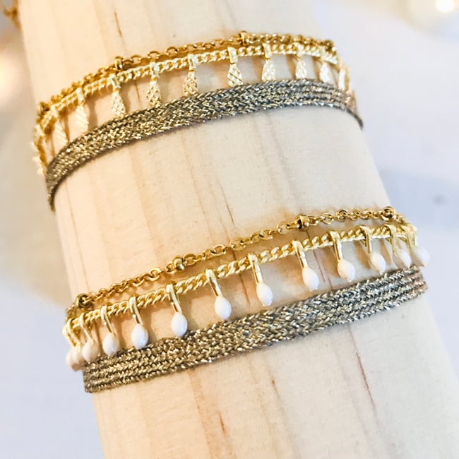 MIDNIGHT | Bracelet cordon irisé & chaînes acier inoxydable doré