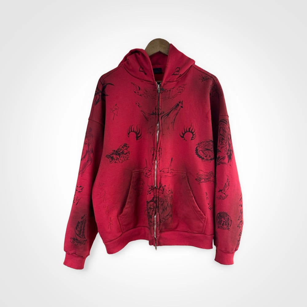 Image of Balenciaga Red Tattoo Zip Up