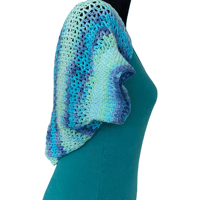 Image 2 of Handmade Blue and Green Crochet Bolero Jacket - Size Small Women’s