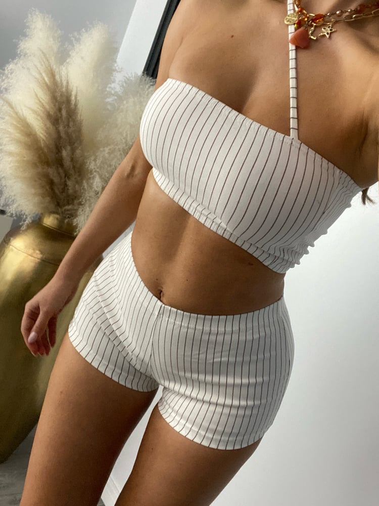 Image of Micro Shorts Strappy Bandeau Co-Ord In Pinstripe