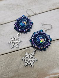 Image 2 of Navy Snowflake earrings 