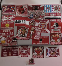 Pack of 23 mixed Hearts, Heart of Midlothian football/ultras stickers and 1 pin badge