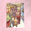 Shopping Bear A6 Art Print