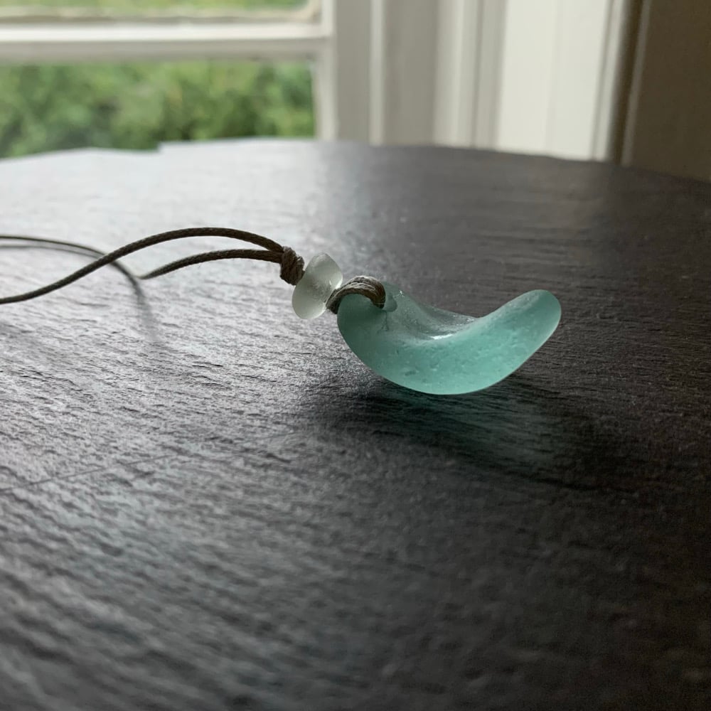 Image of Aqua sea glass curved pendant