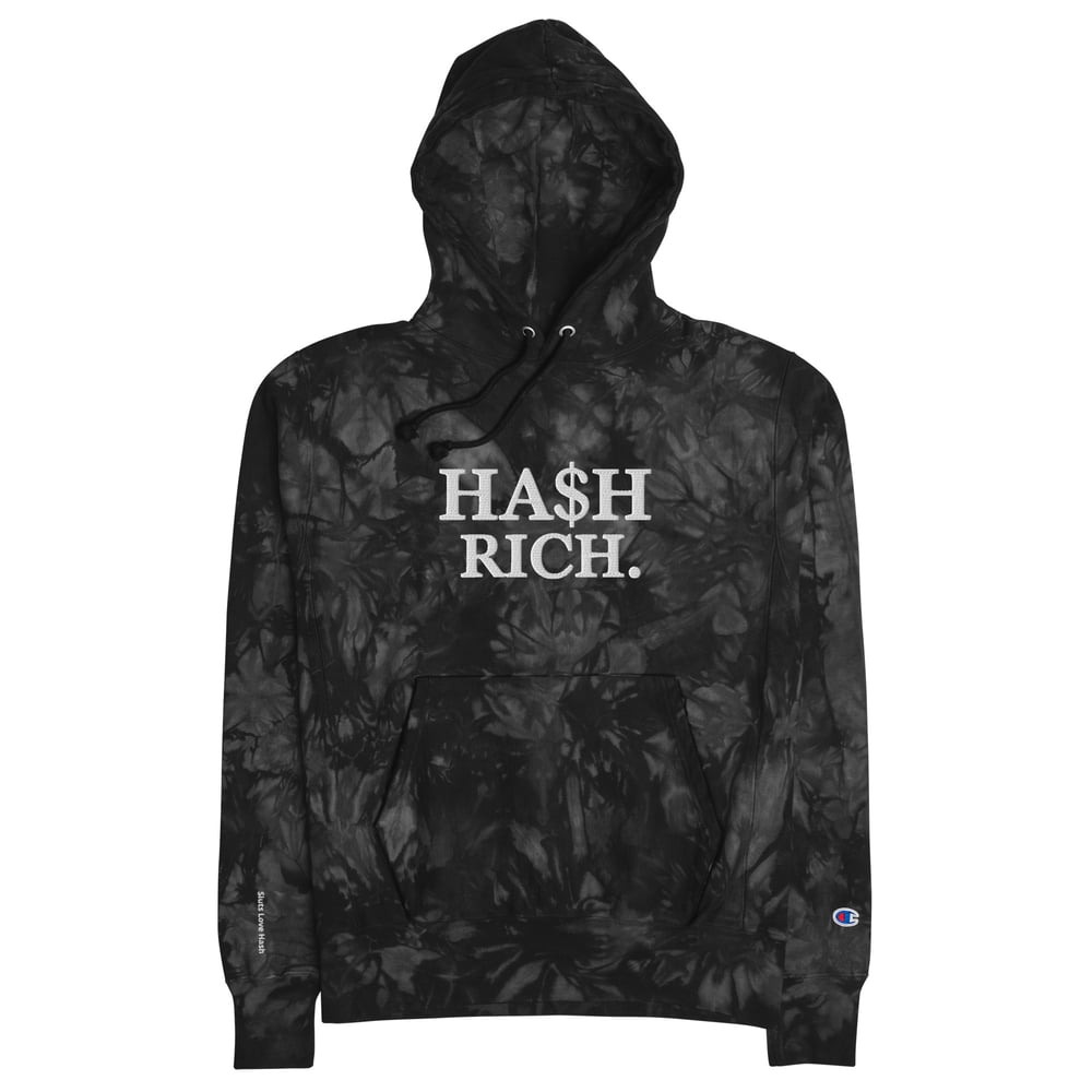 Image of "HA$H RICH" Embroidered Sluts Love Hash X Champion Hoodie