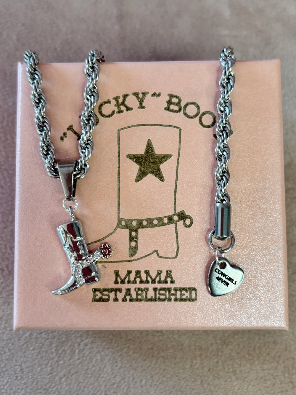 Image of Silver "lucky" Boot Rope Pendant