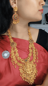 Image 5 of Dharti- Heavywork Temple Jewelry Necklace Set Goddess Laxmi 
