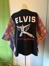 Image 3 of Upcycled “Elvis has Left the Building” t-shirt kantha quilt poncho