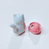 Image 5 of Gray Cat With Strawberry Hat Ceramic Figurine 1