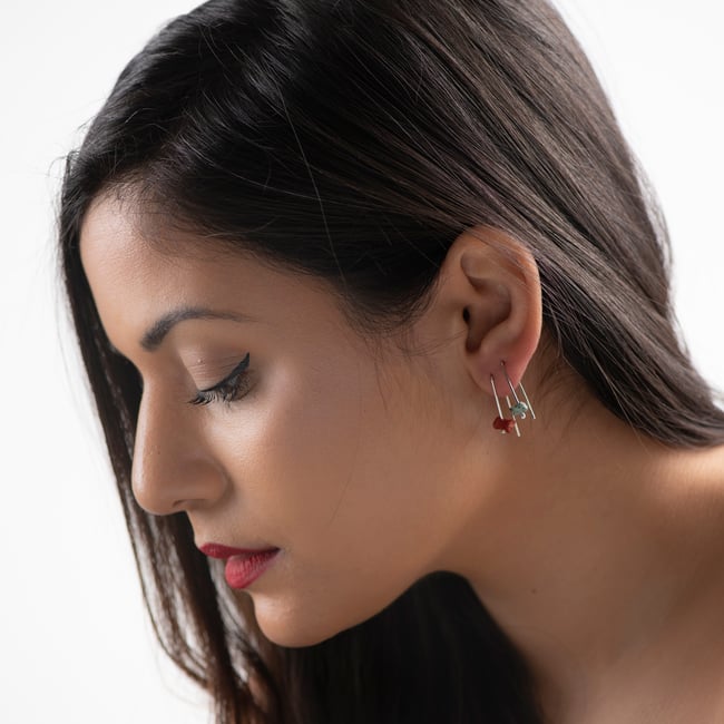 SINGLE EARRING silver 925 - coral, Earth and Sky 2023, #036-53