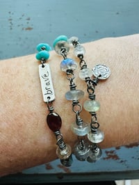 Image 6 of labradorite and campitos turquoise nugget charm bracelet