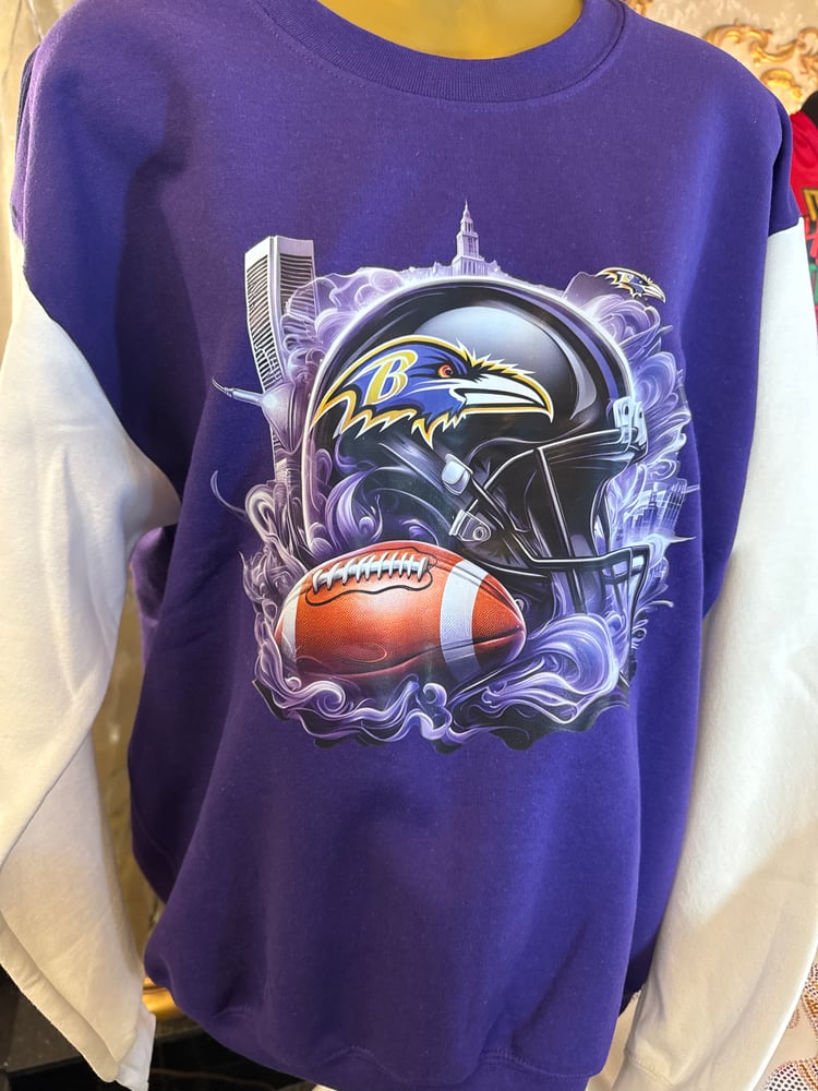 Image of Purple Ravens Sweatshirt- White Sleeves