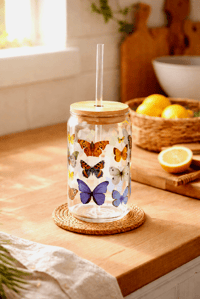 Image 3 of Butterfly Sipper Glass (16oz)  with Bamboo Lid & Straw MOTHER'S DAY LIMITED EDITION 