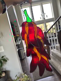 Image 4 of Large Stained Glass chili Pepper Suncatcher - Red & Orange Pepper Hanging Kitchen Window Art