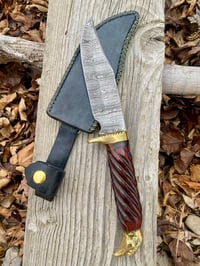 Image 1 of 7” Damascus blade with carved handle.