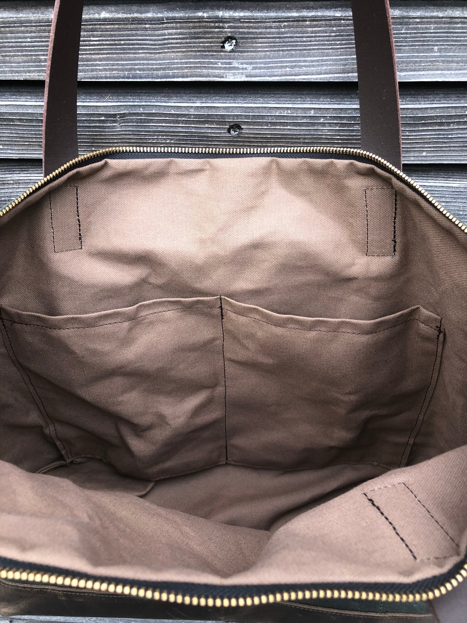 Image of XL waxed canvas tote bag with leather handles and bottom / canvas market bag / laptop bag COLLECTION