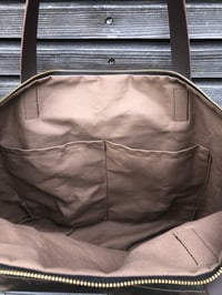 Image 5 of XL waxed canvas tote bag with leather handles and bottom / canvas market bag / laptop bag COLLECTION