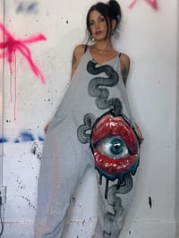 Image 3 of “FEAST YOUR EYES” CUSTOM HAND PAINTED BAGGY ROMPER MEDIUM 