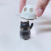 Image 4 of Black Cat With Ghost Mask Ceramic Figurine (PRICE REDUCE DUE TO SMALL IMPERFECTION ON THE TAIL)