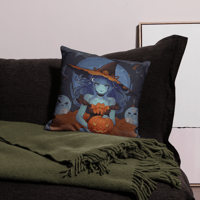Starry Pumpkin Witch Throw Pillow