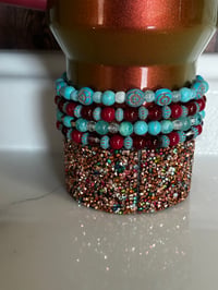 Image 3 of Country Gold Teal and Burgundy Tumbler Bracelet Stack