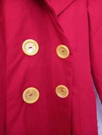 Image 6 of Handmade Bespoke Ladies Red Coat Trench Style Feature Yellow Buttons UK XS (4/6)