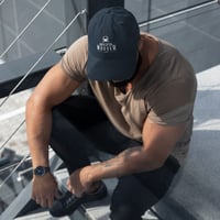 Image 2 of Brackish Wooder Distressed Dad Hat – Chesapeake Blue Crab Logo | Adjustable Cotton Twill Cap