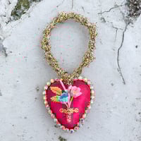 Fuchsia Valentine Heart with Rhinestones and Vintage Florals II