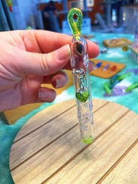 Image 2 of Extra Fancy Hanging Whisker Bank - Green Heart and Pink Flower Patch with Swirly Greeb Heart Charm