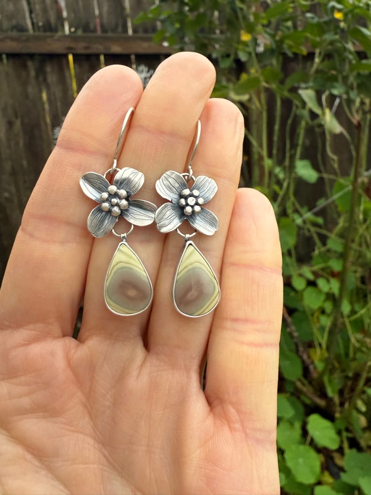 Image of Dogwood Flower Imperial Jasper Dangle Earrings