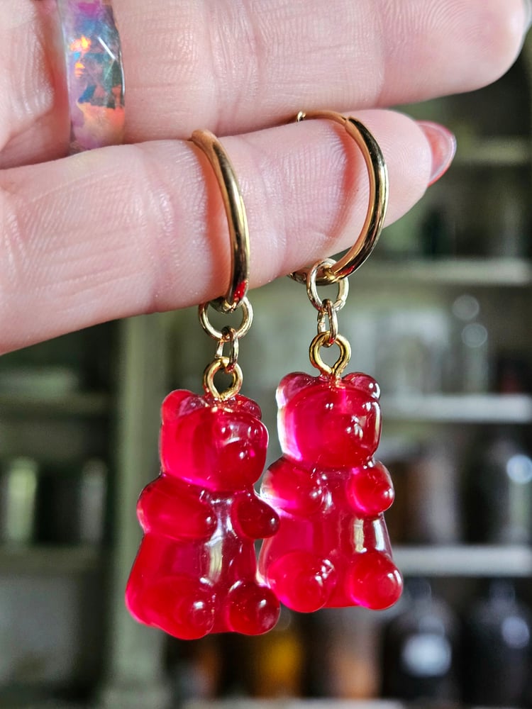 Image of Cherry Red Gummy Bear Earrings (Semi-Transparent)