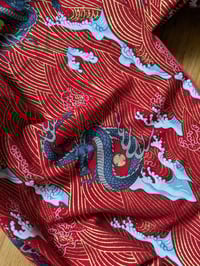 Image 5 of Japanese Dragon Red & Gold Sea Waves Small Handbag 