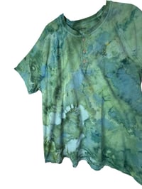 Image 6 of ♻️ UPCYCLED XXL Men's 100% Cotton Henley Tee in Verdant Watercolor Ice Dye