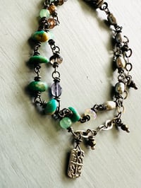 Image 5 of double strand grey pearl turquoise and gemstone charm bracelet