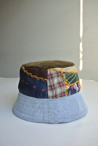 Image 3 of Reworked LÁ Reversible Bucket Hat Quilt Denim Medium 23" 7 1/4