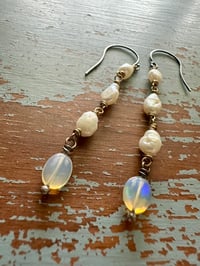 Image 19 of sterling and 14k gold pearl opal dangle earrings