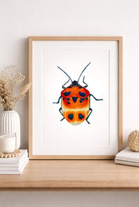 Image 1 of Camellia Shield Bug Art Print, Watercolor Shield Beetle Illustration, Insect Wall Decor