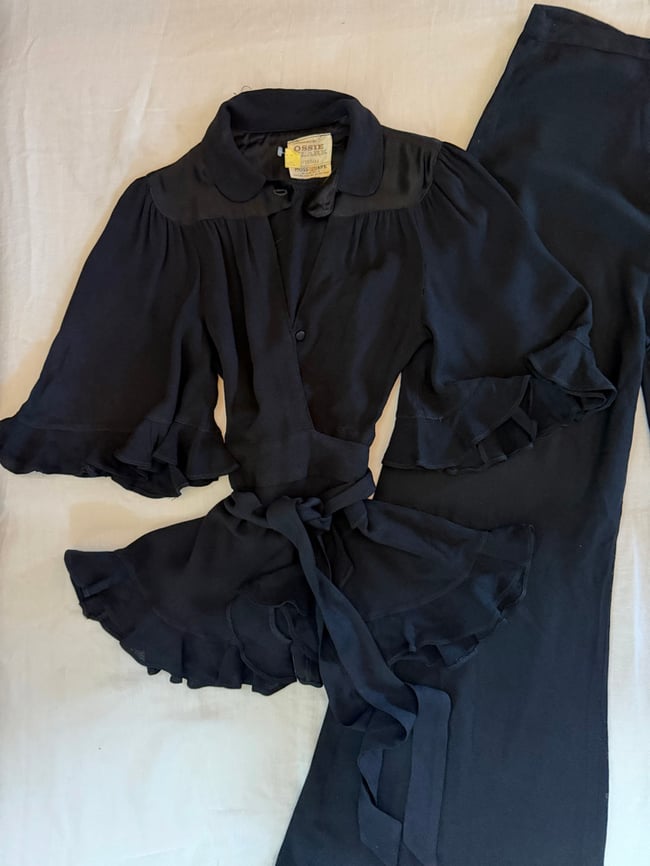 late 1960s Ossie Clark black wrap rock and roll trouser suit pants 